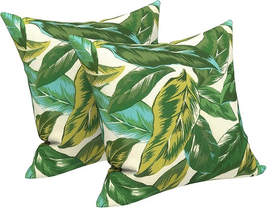 LVTXIII 2 Pack Outdoor Pillows 18x18 Inch, Square Throw Pillows with Inserts, Decorative Water-Repellent Pillow Cushions for Patio Furniture and Garden Sofa, Lush Leaf Jungle