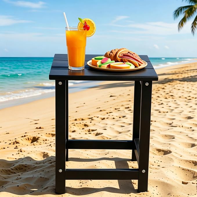 AMILY HDPE Outdoor Square Side Table, All Weather Patio End Table for Adirondack Chair, Heavy Duty Garden Poolside Balcony Table, Easy Assembly (Black)