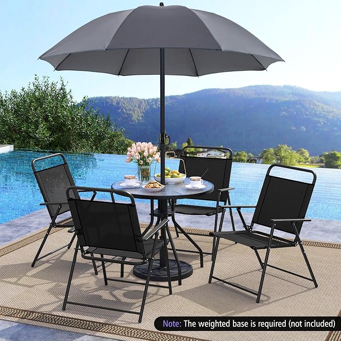 Tangkula 6 Pieces Folding Patio Dining Set, 4 Chairs and 31.5 inches Round Table, Patio Umbrella Included, for Indoor Outdoor Poolside or Balcony