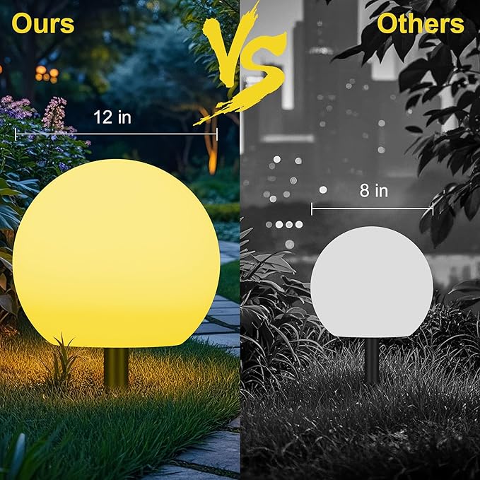 12 Inch Ball Light, Outdoor Glow Globe Light with Remote Control, LED Solar Gazing Ball Night Light 16 Modes RGB Color Changing, Waterproof Solar Globe for Garden Yard Pathway Decor
