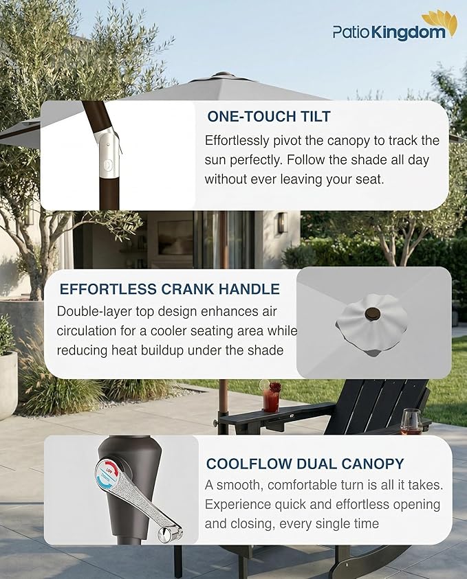 PatioKingdom 10FT Patio Umbrella with Push Button Tilt and Crank, Outdoor Market Umbrella with 8 Fiberglass Ribs, UV Protection Table Umbrella for Pool,Backyard,Garden,Deck