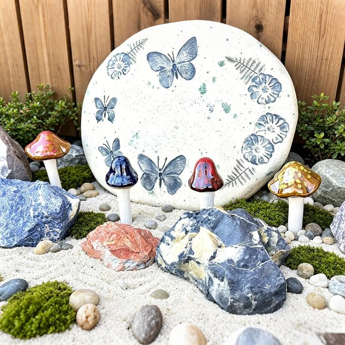 10 Pack Ceramic Mushroom Garden Decor, Outdoor Fairy Garden Ornament | 4.7" Tall Pottery Mushroom Statues, Colorful Outside Decorations for Yard, Lawn, Patio, Indoor Plant Flower Pots