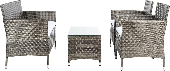 SAFAVIEH Outdoor Collection Bandele Grey Brown/White Cushion 4-Piece Conversation Patio Set PAT7506C