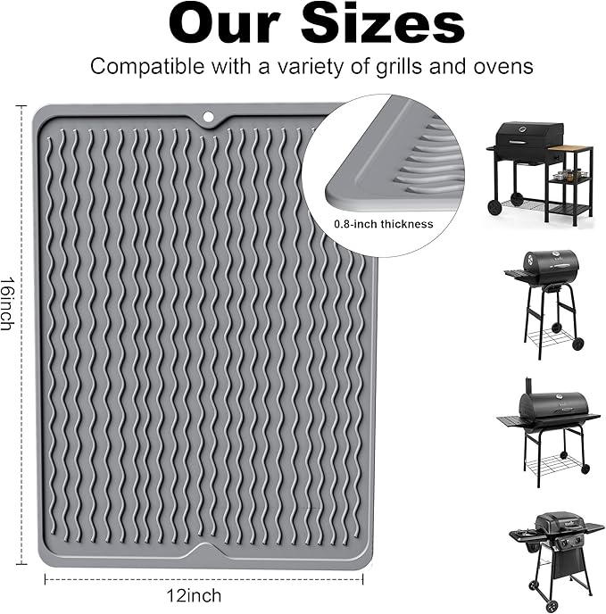 2 Pack Silicone Grill Tools Mat for Blackstone Weber Traeger Pit Boss Flat Top Grill Smoker,BBQ Accessories Pad Mats for Outdoor Kitchen Counter Cooking, Side Shelf Spatula Mat,Gifts for Men (Orange)