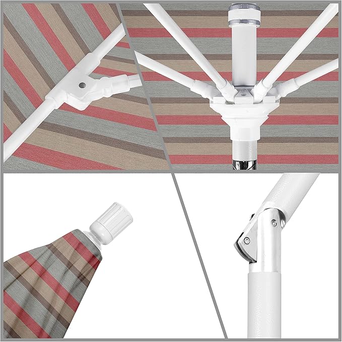 California Umbrella 9' Round Crank Lift, Collar Tilt, Aluminum Pole, Fiberglass Rib Patio Umbrella, White Finish