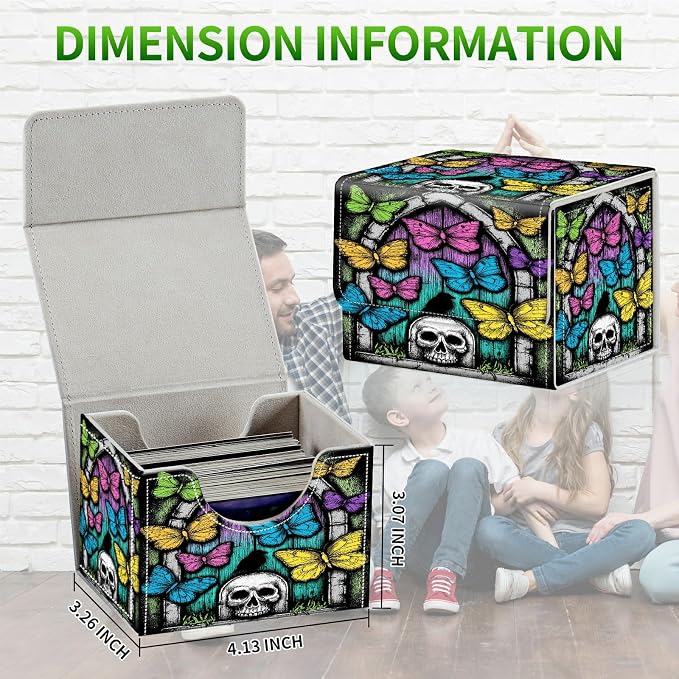 Card Deck Box for MTG, Cards Storage Box Fits 120+ Sleeved, Leather Small Size Strong Magnetic Closing Card Case for Board Games Magic TCG CCG Baseball Collection, Woodgrain Butterfly
