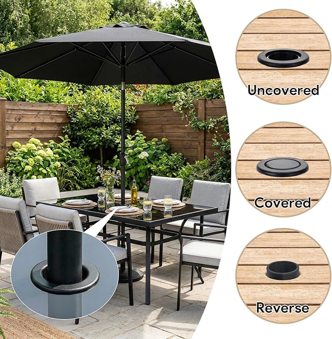 Patio Table Umbrella Hole Ring Plug Cap Set, Outdoor Parasol Table Hole Cover Insert Patio Table Hole Plug Ring for Cafes, Yard, Garden, Camping, Pool