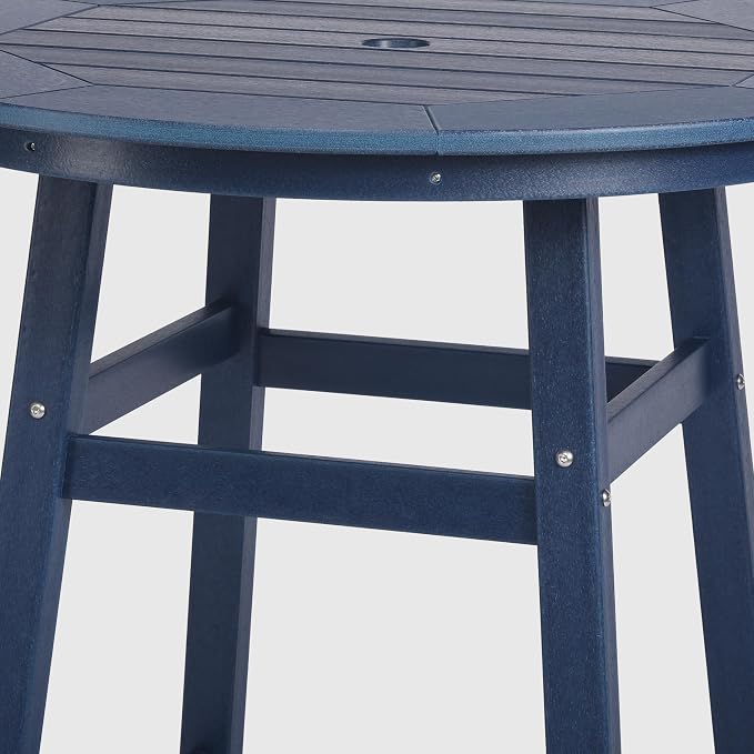WestinTrends Outdoor 35" HDPE Round Patio Counter Height Bar Table, Navy Blue