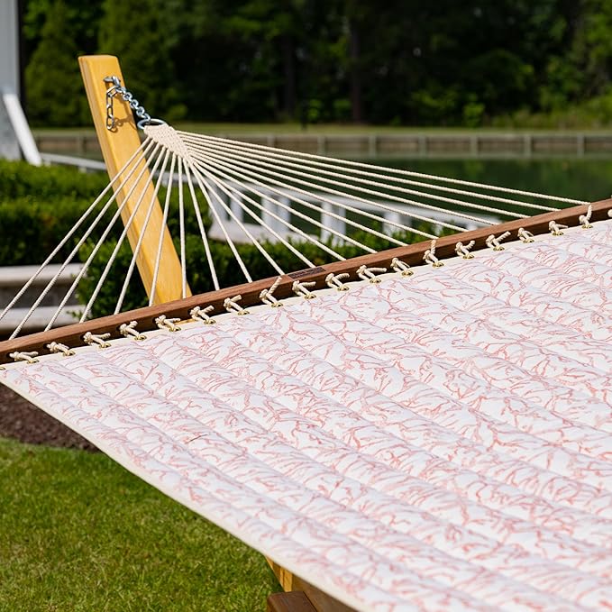 Nags Head Hammocks Atoll Persimmon Bella Dura Quilted Hammock, Constructed of Durable Fabrics, Cumaru Spreader Bar, Rolled Rim Grommets, Galvanized Hardware, Handcrafted in The Carolinas
