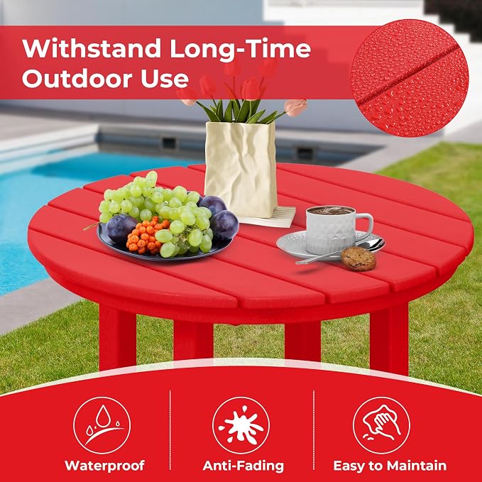 Costaelm Outdoor Bar Table, 42" Counter Height Round Patio Cocktail Bar Table, Patio Bar Table 3-Pieces Set Bistro Dining Table Pub Table for Deck, Backyard, Garden, Red