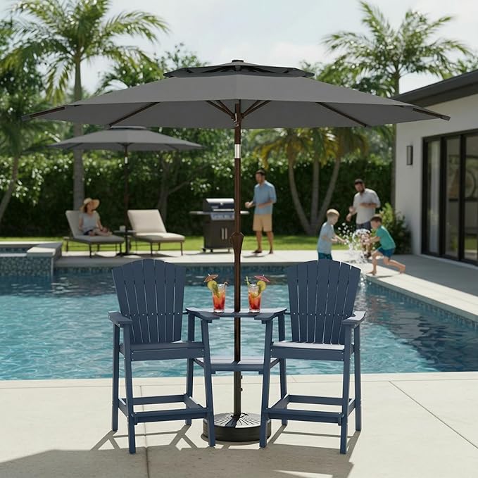 Outdoor Patio Umbrella, 2 Tiers Market Table Umbrella with 8 Sturdy Ribs, Push Button Tilt and Crank, UPF50+ UV Protection for Deck, Pool, Garden and Backyard