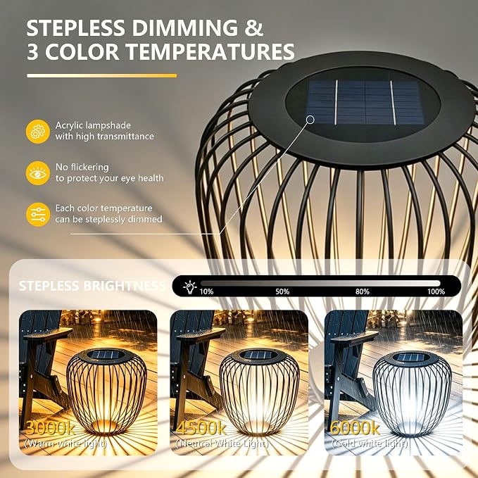 LED Outdoor Side Table, 18 Inch Metal Cage Patio End Table with Bottom LED Light, Solar Powered, 2-in-1 Multi-Purpose Stool, Waterproof Garden Furniture for Balcony Poolside Backyard