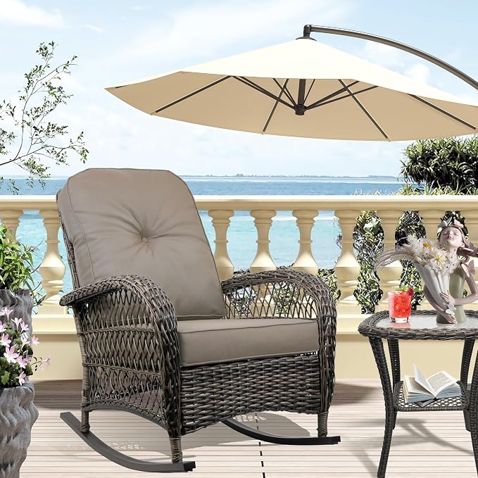 Outdoor Wicker Rocking Chair, All Weather Resin Rattan Wicker Rocking Chairs, for Garden Backyard Lown Porch,2pc,Brown