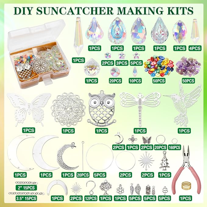 DIY Suncatcher Kit 460pcs Sun Catchers Supplies Arts and Crafts for Adults | Hanging Prism Sun Catcher with Crystals Ball Indoor Window Home Outdoor Garden Wedding Birthday Party Festival Decor Gifts