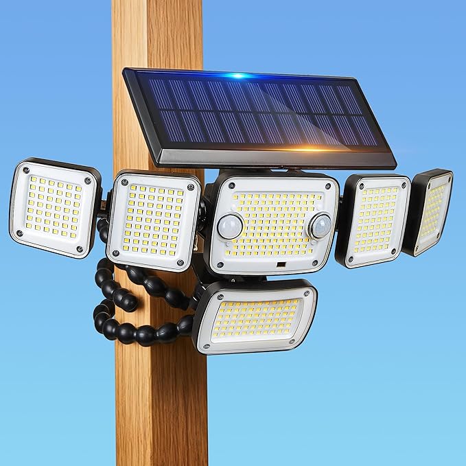 Motion Sensor Outdoor Lights with Flexible Octopus Tripod , 6000LM 336LED Security Flood Lights with Remote Control, 360°Wide Angle, 6 Heads Solar Lights Outdoor Waterproof for Yard Patio Garage