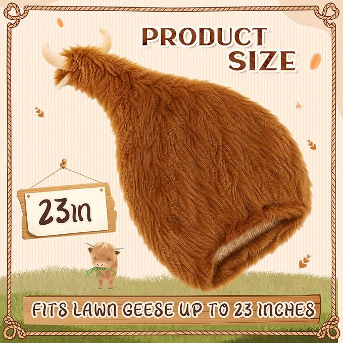 Porch Goose Outfit Highland Cow Goose Dress Clothes Farm Cow Costume with Horns for 23" Gooses Statue Decoration Patio Yard Garden Lawn Outdoor Decors