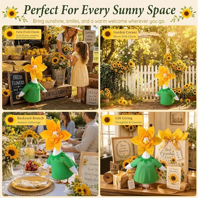 Sunflower Porch Goose Outfits, 23” Porch Goose Summer Outfit | Cute Goose Clothes for Outdoor Party Garden Yard Lawn Patio Decor