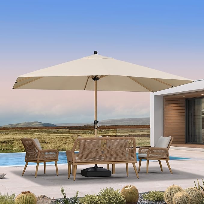 PURPLE LEAF 9' x 12' Patio Umbrella Outdoor Table Umbrella Rectangular Aluminum Market Umbrella with 8 Sturdy Ribs & Crank Outdoor Umbrellas for Garden Deck Patio, Beige