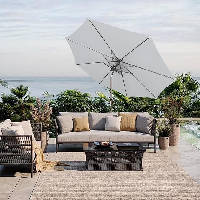 Blissun 10FT Outdoor Patio Umbrella, Outdoor Table Umbrella, Yard Umbrella, Market Umbrella with 8 Sturdy Ribs, Push Button Tilt and Crank
