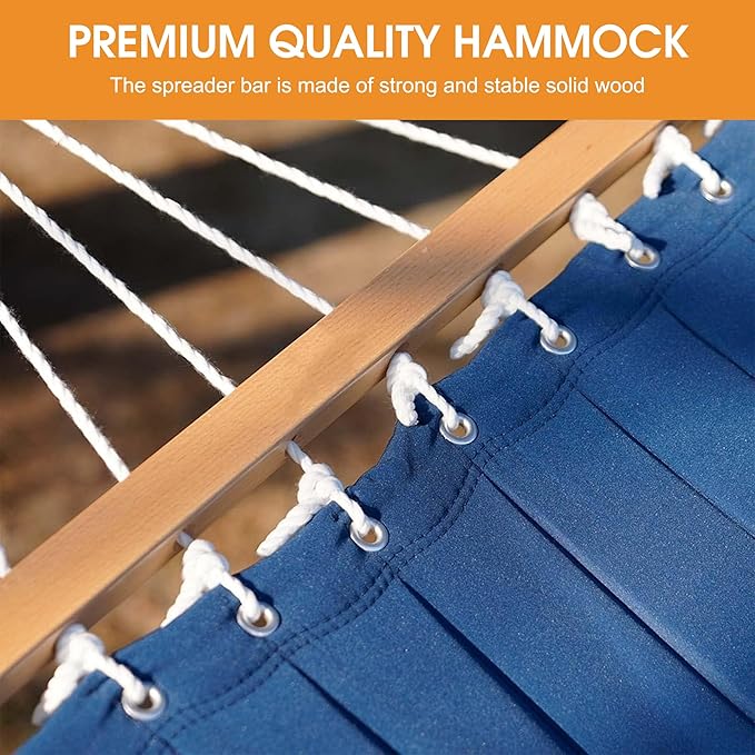 Lazy Daze Hammocks 12 FT 2 Person Double Quilted Hammock with Curved Steel Heavy Duty Stand and Pillow for Outside, Backyard, Patio, 450 Lbs Capacity, Blue