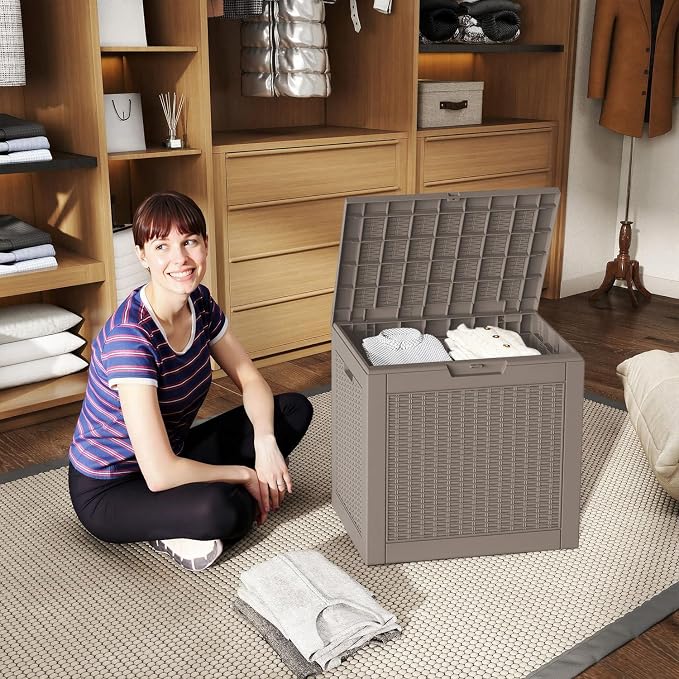 EasyUp 36 Gallon Outdoor Storage Box, Outdoor Deck Boxes for Garden Tools Equipment,Cushions and Patio Storage,Lockable and Resin,Easy to Install(Grey)