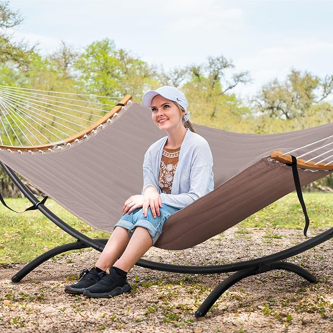 SUNCREAT Hammocks Standing Patio Hammock, Portable Hammock with Stand Foldable, Patent Pending, Brown