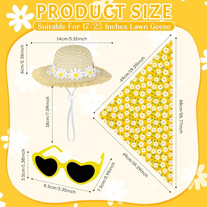 Summer Spring Porch Goose Outfit, Daisy Flower Goose Outfit Clothes for 17/23" Lawn Geese Statue for Garden Yard Decor (Yellow) (Yellow)