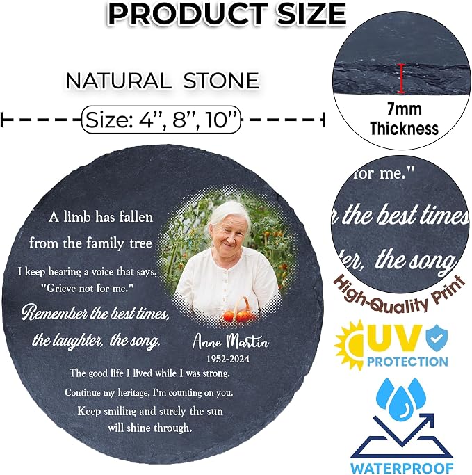 Personalized Memorial Stone Custom Sympathy Photo Loved One Grandma Papi Dad Mom Son Aunt Sister in Heaven Decorative Keepsake Remembrance Stone Gift for Memory Sites Garden Plaque Funeral Gift