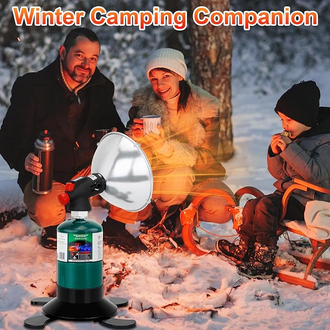 Portable Propane Heater for Camping, Outdoor Space Tent Heater, Cordless Patio Heaters with Self Igniter, Control Valve, Foldable Gas Tank Holder, Ideal Garage Hiking Ice Fishing Hunting Buddy