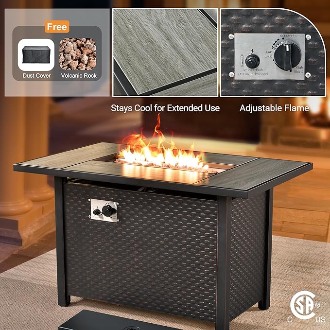 Outdoor Sectional Patio Furniture Set with Fire Pit,7 Pieces Rattan Conversation Sets,Out Door L Shaped Furniture with Glowing Coffee Table,Dark Grey