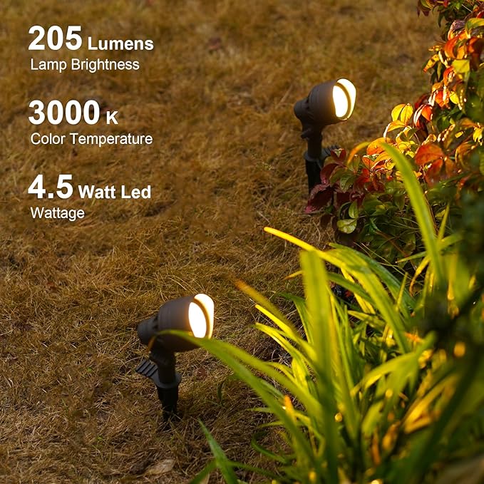 GOODSMAN Landscape Lighting 8PK Low Voltage Landscape Lights Led Low Voltage Landscape Spotlights 4.5W 205 Lumen Floodlights with Cable Connectors Metal Stakes 9127-96603-08A