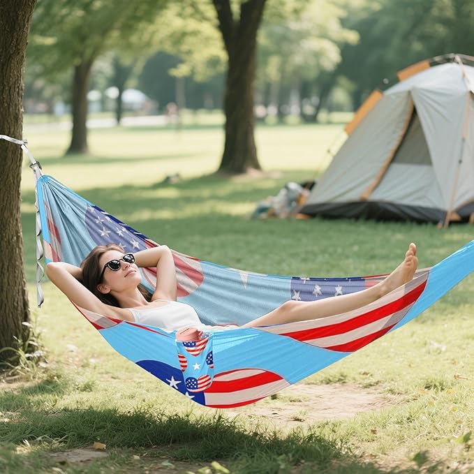 4th of July Independence Day Red and Blue Love 330lb Capacity Outdoor Hammocks Indoor Hammock for Outside Beach Patio Garden hamaca con Base para adultos