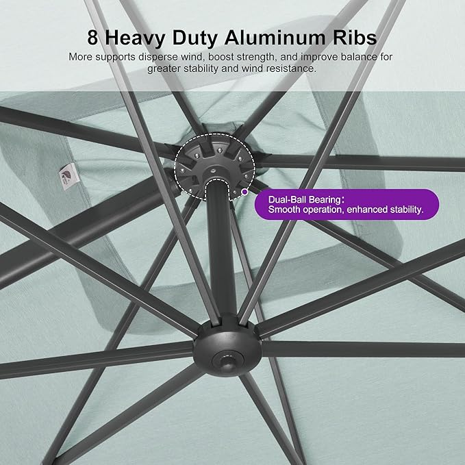 PURPLE LEAF Patio Umbrella 10' X 10' Rectangle Cantilever Umbrella Large Aluminum Outdoor Umbrellas with 360-degree Rotation & UPF40+ Premium Fabric for Deck Pool Garden Yard, Mint Green