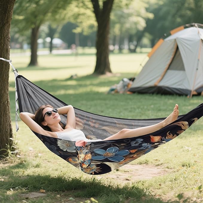FRMG Skull Floral Hammock 500 lbs Capacity Portable Hammocks with Tree Straps & Attached Carry Bag, Camping Essentials Gear, 2011338a