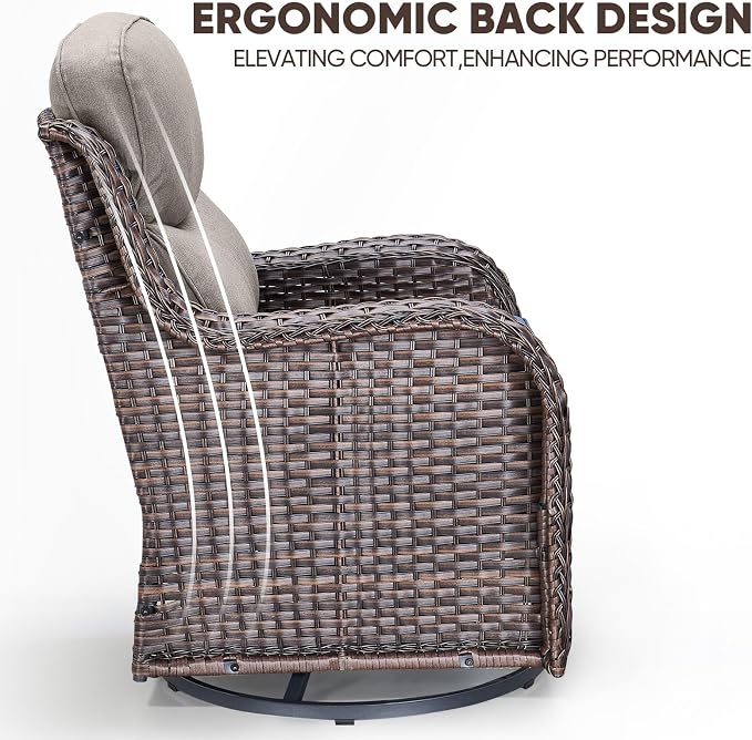 Swivel Patio Chairs sofa Set of 6 with 6" Thick Cushion - Wicker Outdoor Swivel Rocker Patio Chair ,Sofa/Glass coffee table, High Back Comfortable Outdoor Glider Chairs - Brown Wicker | Gery Cushions