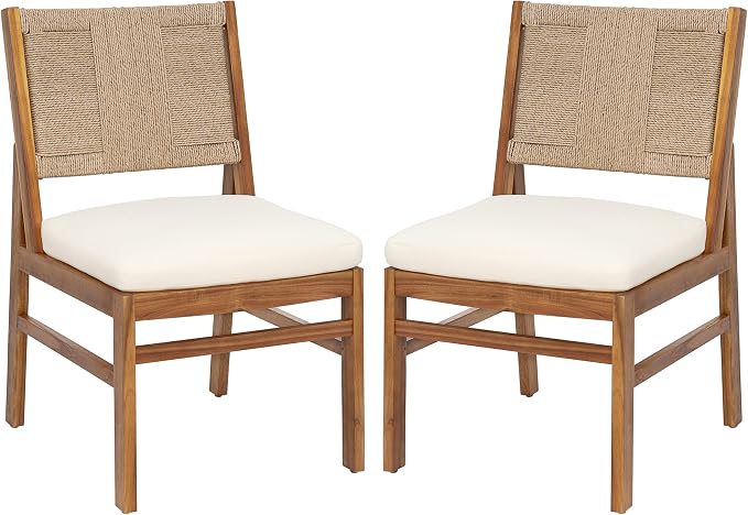Christopher Knight Home Outdoor Dining Set 6 Piece, 67.5 Inch Terrazzo Concrete Table with 4 Acacia Wood Wicker Chairs and 60 Inch Bench, Patio Dining Set with Cream Cushions for Garden Deck Backyard