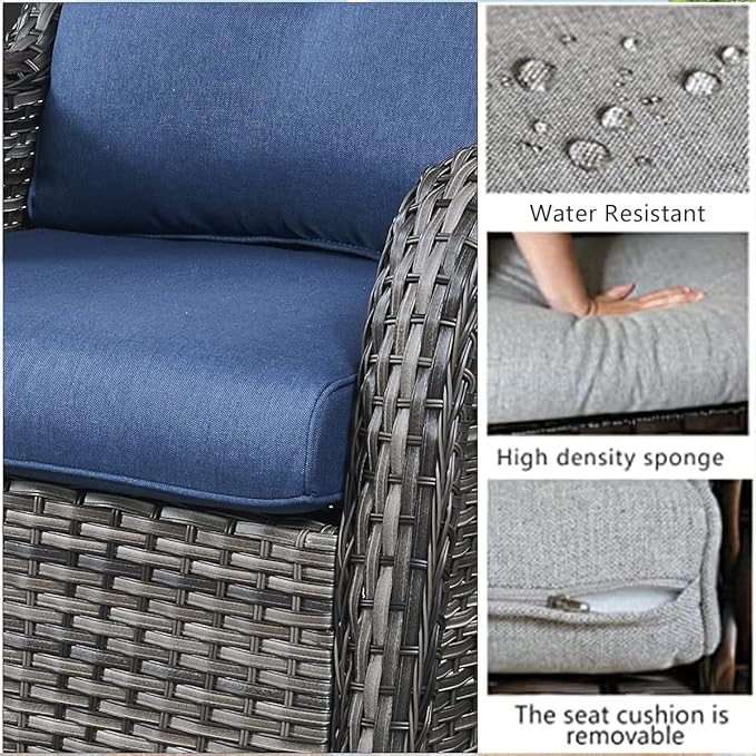 HUMMUH 5 Pieces Outdoor Furniture Patio Furniture Set Wicker Swivel Patio Chairs with 2 Seater Outdoor Sectional Sofa/Patio Loveseat with Ottomans