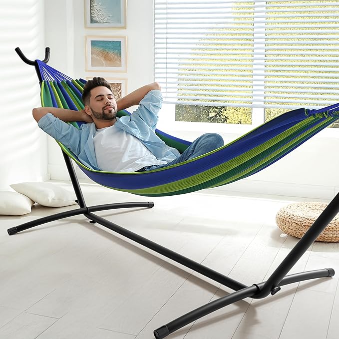 Sorbus 2-Person Hammock with Stand – 60" Cotton Blend Bed, Heavy Duty 450lbs Capacity, Portable with Carrying Case – for Garden, Patio, Outdoor, Camping, Gifts – Washable