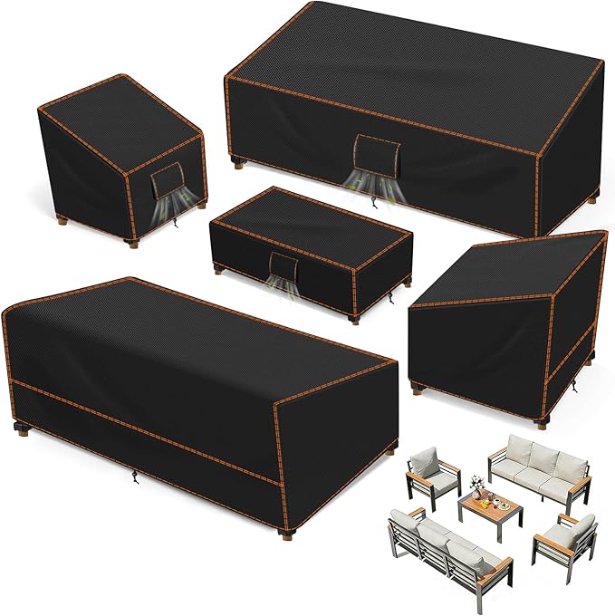 SUNICO Outdoor Cover for Patio Furniture, 5 Piece Patio Set Cover Waterproof, 420D Covers for Outdoor Furniture, UV Fade Protection, Tear-Resistant, Black