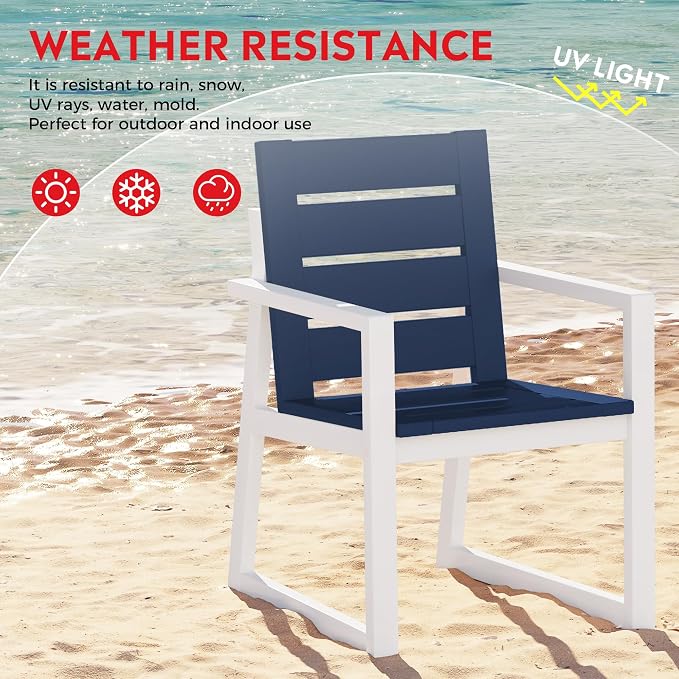 Costaelm Stinson HDPE Plastic Outdoor Patio Dining Arm Chair, Navy Blue