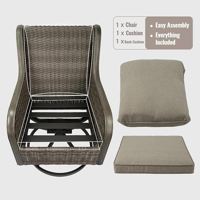 Swivel Patio Chairs Set of 2, High Back Outdoor Chairs, Wicker Patio Furniture with Cushions, Outdoor Furniture for Porch Backyard