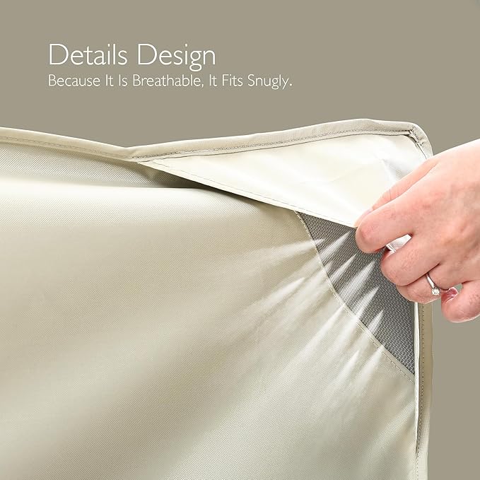 Patio Furniture Covers Waterproof - 420D Outdoor Table and Chair Set Cover with Built-in Storage Bag - Rectangular Patio Table Cover for 4-Seat Dining Set or Sectional Sofa - Beige