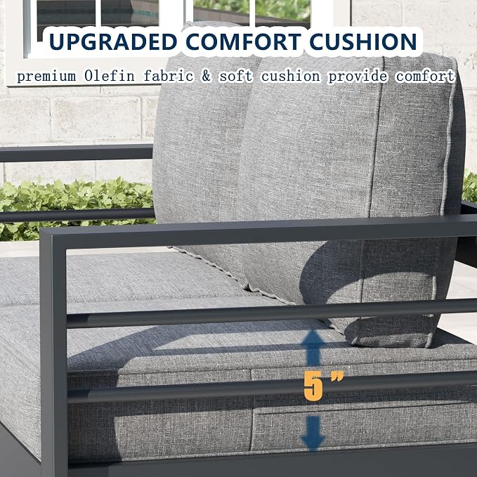 4 Pieces Aluminum Outdoor Patio Furniture Set with Coffee Table, Modern Metal Conversation Sofa Set with Deep Seating
