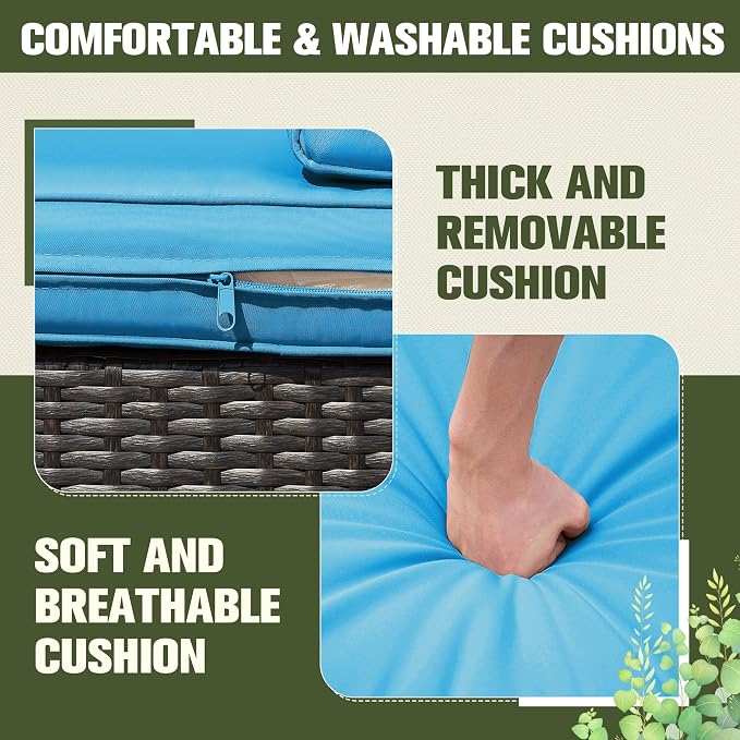 Greesum 2 Piece Patio Conversation Set Wicker Rattan Furniture Outdoor Sofa with Cushions,Pillows for Porch,Lawn and Yard, Blue