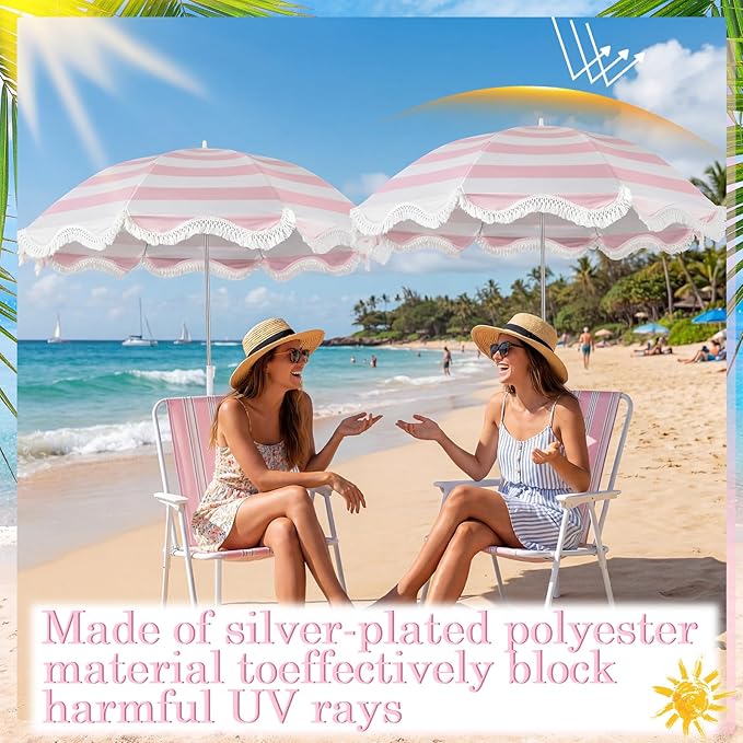 Abbylike 2 Pcs Scalloped Chair Umbrella with Universal Adjustable Clamp 38'' Portable Wheelchair Umbrella UPF 50+ Camping Chair Parasol with Bag for Outdoor Patio Lawn