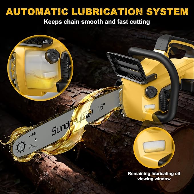 42V 16-Inch Cordless Chainsaw - Brushless Electric Chainsaw with 2 x 4.0Ah Batteries & Fast Charger & Safety Chain Brake & Tool-Free Tensioner for Tree Trimming & Wood Cutting & Yard Work