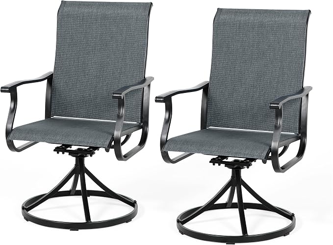 SUNCROWN Patio Swivel Rocker Dining Chairs Set of 2, All Weather High Back Textilene Outdoor Chairs with Sturdy Metal Frame, Swivel Rocking Patio Chairs for Backyard Lawn Garden Porch Deck, Dark Grey