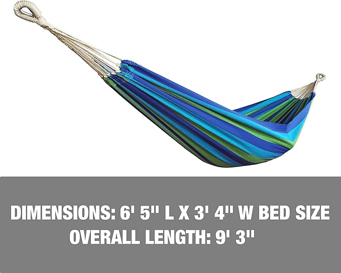 Bliss Hammocks BH-400-SB 40" Wide Hammock w/Hand-Woven Rope Loops & Hanging Hardware, Outdoor, Patio, Backyard Durable, Cotton and Polyester Blend, 220 Lbs Capacity, Seabreeze