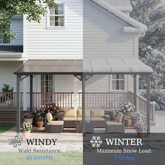 ALAULM 12'x 20' Outdoor Hardtop Pergola,Wall Mounted Lean to Gazebo with Sloped Sun Panel Roof,Galvanized Metal Frame,Sunshade for Patio, Backyard, Deck and Poolside