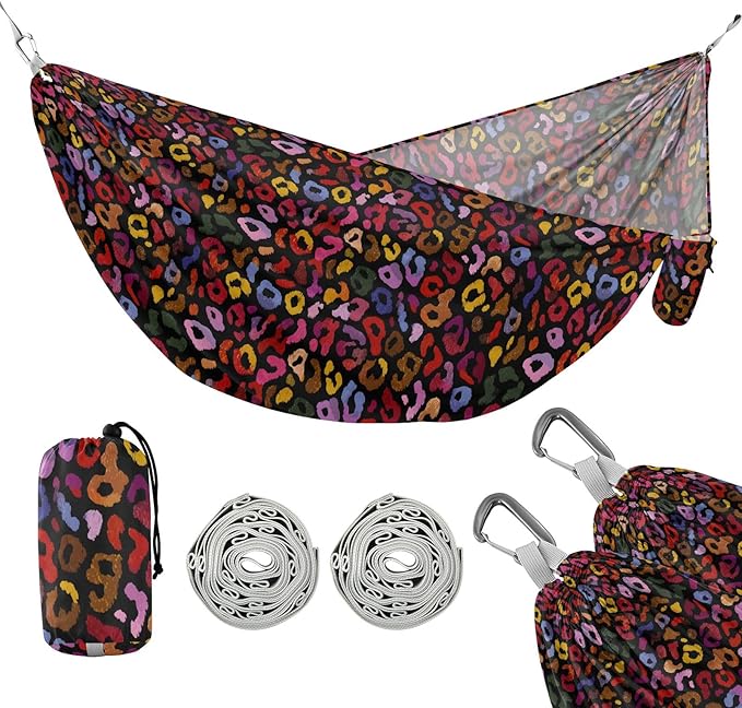 Camping Hammock Outdoor Hammocks for Outside Colorful Leopard Cheetah Beach Trees Portable Lightweight with Pockets Tree Straps Indoor